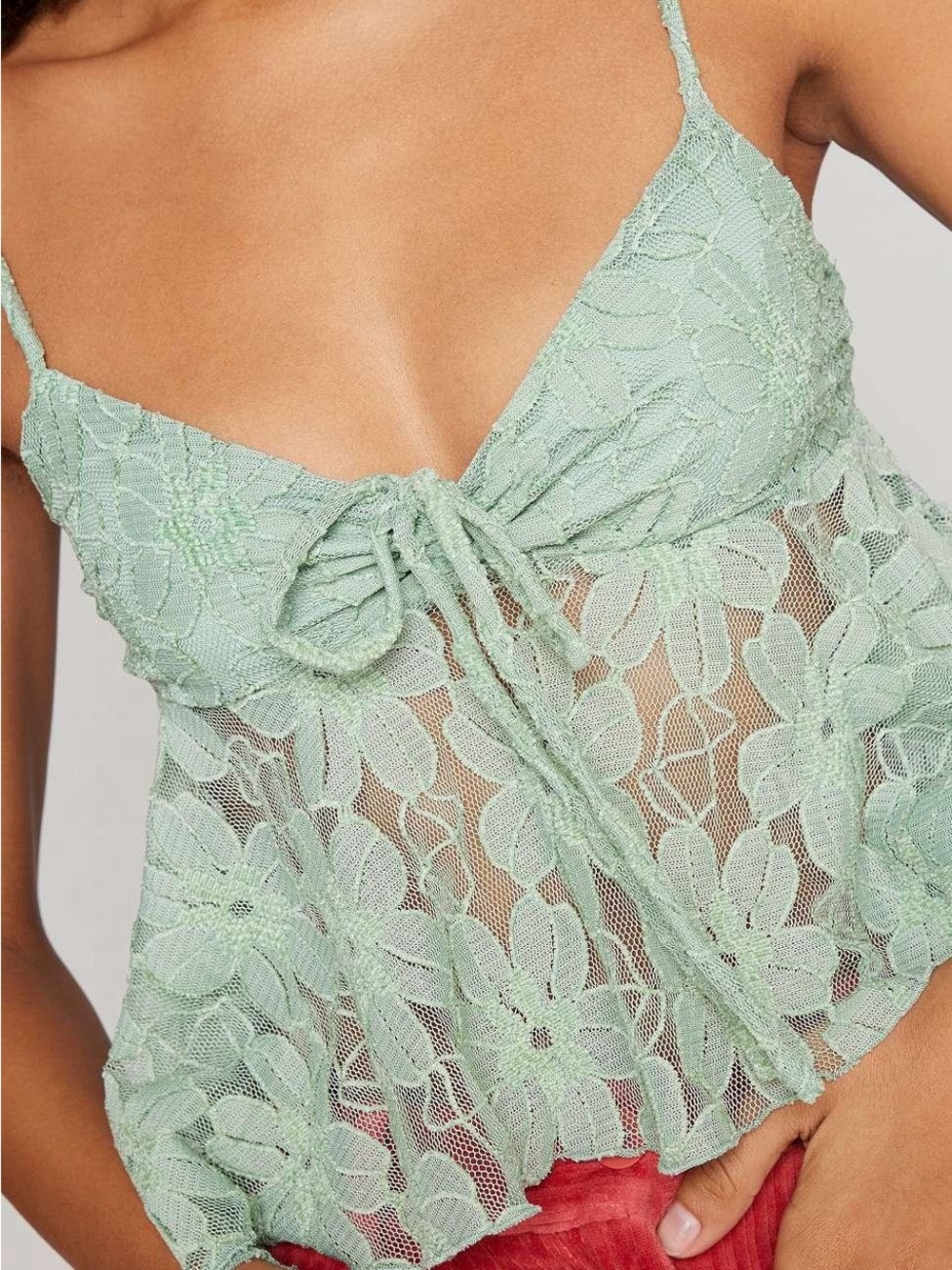 Kimchi Blue Mint Green Lace Tie Front Cami